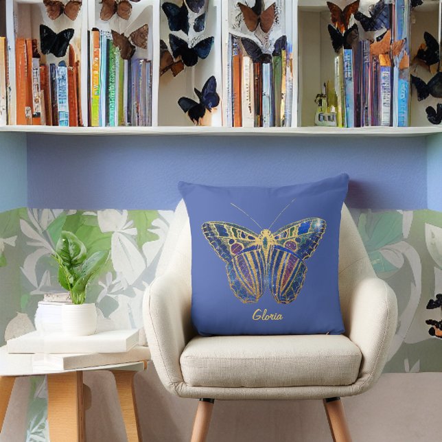 Jewel Toned Butterfly on Purplish Blue Cushion (Creator Uploaded)