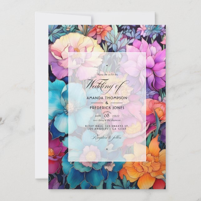 Jewel Toned Floral Wedding Invitation (Front)