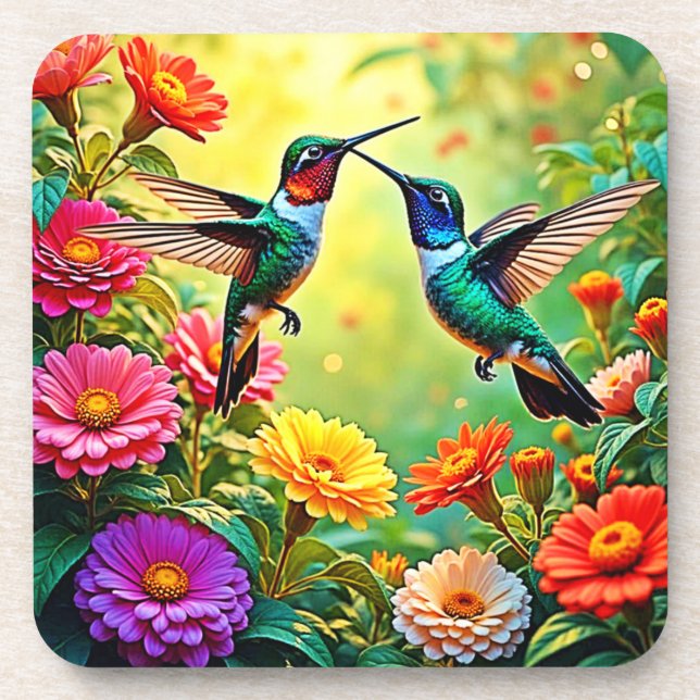 Jewel-Toned Hummingbird Magic Design Coaster (Front)