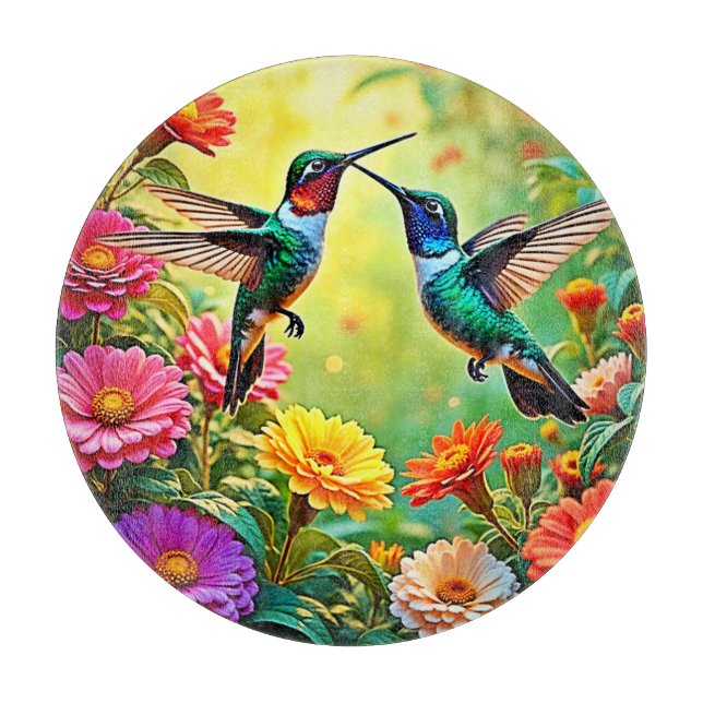 Jewel-Toned Hummingbird Magic Design Cutting Board (Front)
