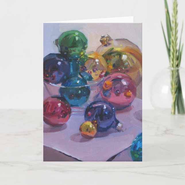 "Jewel-Toned Ornaments" Christmas Art Card (Front)