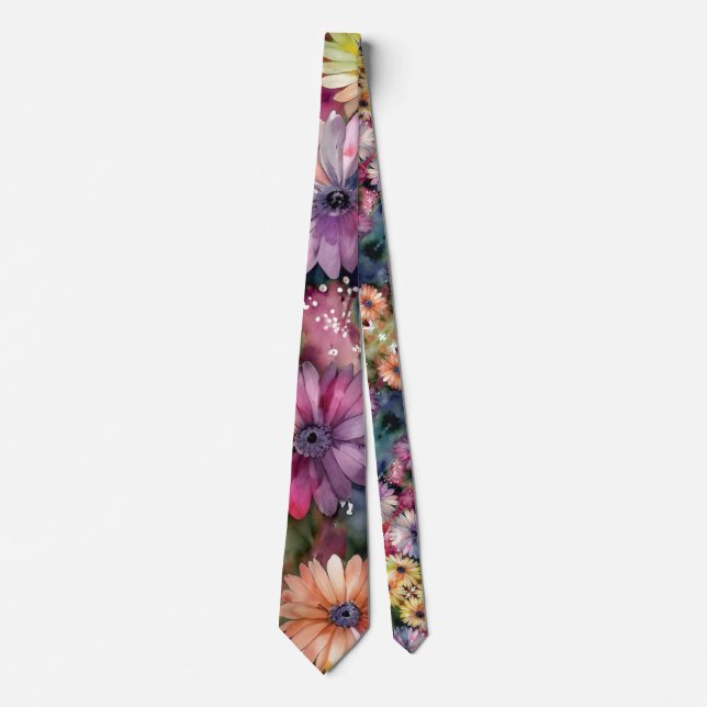 Jewel-Toned Watercolor Floral Botanical Nonbinary Tie (Front)