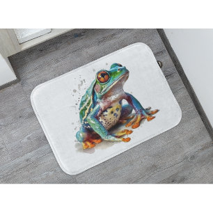 Jewel-Toned Watercolor Frog Bath Mat