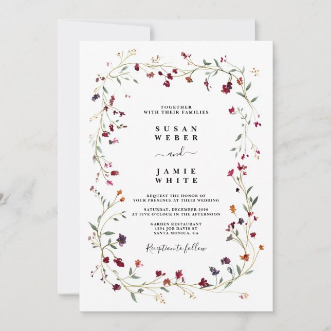 Jewel Toned Wreath Wedding Invitation (Front)