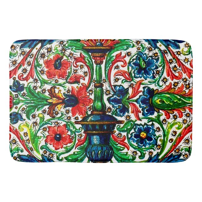 Jewel Tones Mediaeval Manuscript Flowers Scrolls Bath Mat (Front)