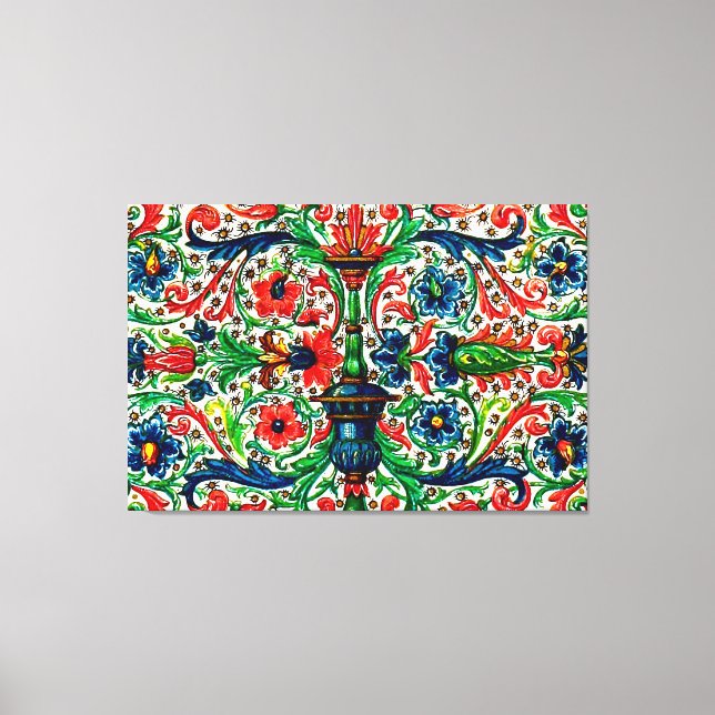 Jewel Tones Mediaeval Manuscript Flowers Scrolls Canvas Print (Front)