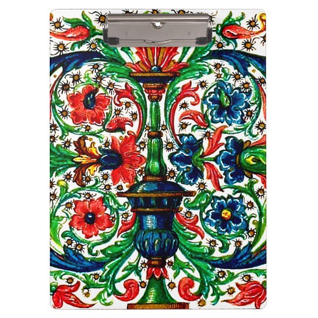 Jewel Tones Mediaeval Manuscript Flowers Scrolls Clipboard (Front)