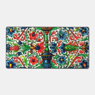 Jewel Tones Mediaeval Manuscript Flowers Scrolls Desk Mat