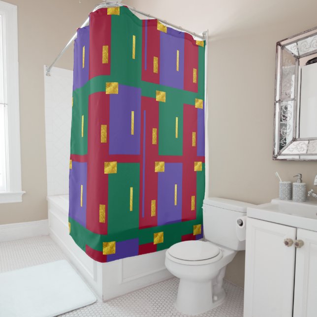 Jewel Tones Modern Geometric Shower Curtain (In Situ)