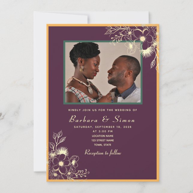 Jewel Tones Photo Wedding Invitation (Front)