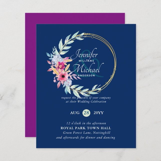 Jewel Tones Themed Wedding Save Dates Budget (Front/Back)