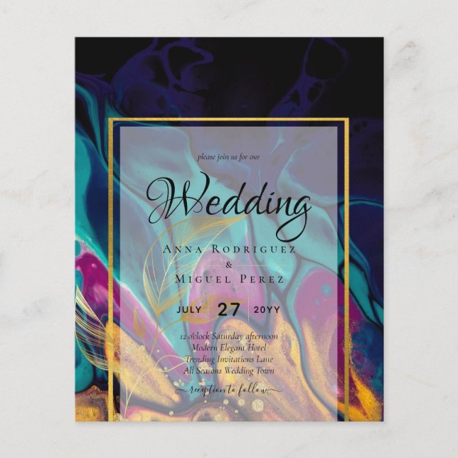 Jewel Tones WEDDING INK Plum Purple Teal Navy Gold Flyer (Front)