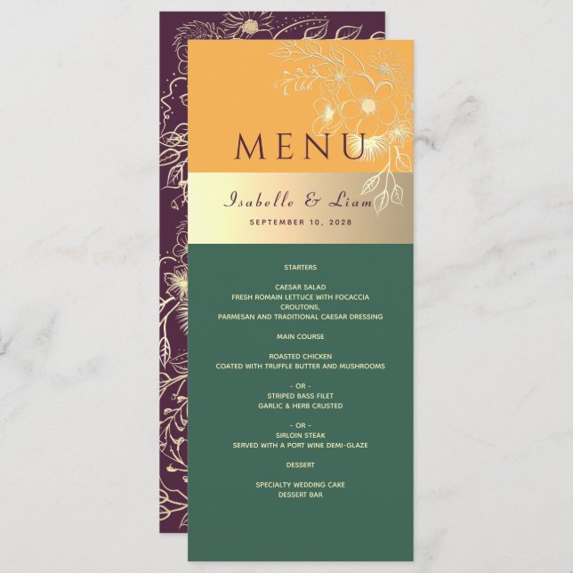 Jewel Tones Wedding Menu (Front/Back)