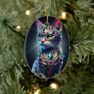Jeweled Cat Ceramic Tree Decoration
