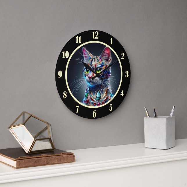 Jeweled Cat Large Clock (Office)