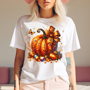 Jeweled Pumpkin With Gems and Bow Art T-Shirt Tri-Blend Shirt
