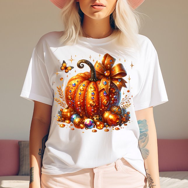 Jeweled Pumpkin With Gems and Bow Art T-Shirt Tri-Blend Shirt (Creator Uploaded)