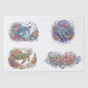 Jeweled Sea Life Themed Decoupage Tissue Paper