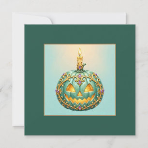 Jewelled Band Teal Jack-O-Lantern Square Card