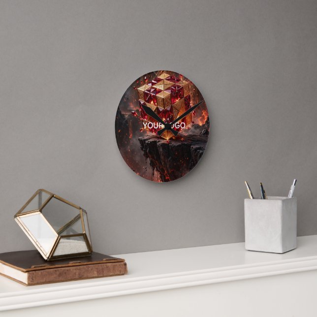 Jewelled Cube on the Volcanic Precipice Round Clock (Office)
