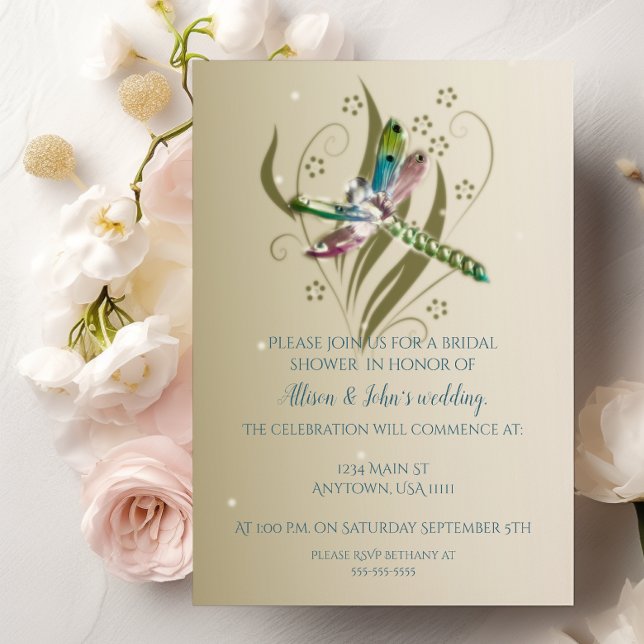 Jewelled Dragonfly Bridal Shower Invitation (Jeweled Dragonfly Bridal Shower Invitation)