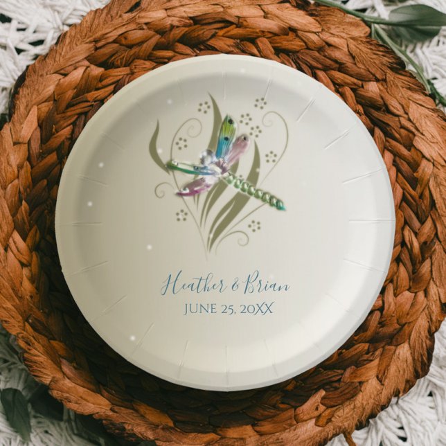 Jewelled Dragonfly Wedding Shower Paper Plate (Jeweled Dragonfly Wedding Paper Plate)