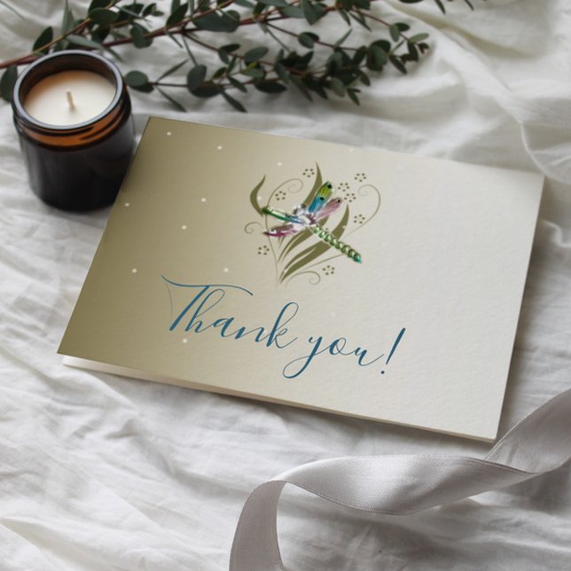 Jewelled Dragonfly Wedding Thank You Cards (Jeweled Dragonfly Wedding Thank You)