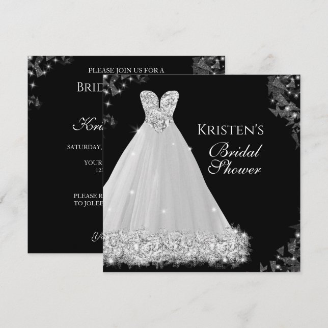 Jewelled Dress White Black Wedding Bridal Shower I Invitation (Front/Back)