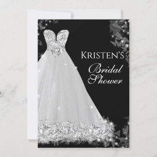 Jewelled Dress White Black Wedding Bridal Shower I Invitation