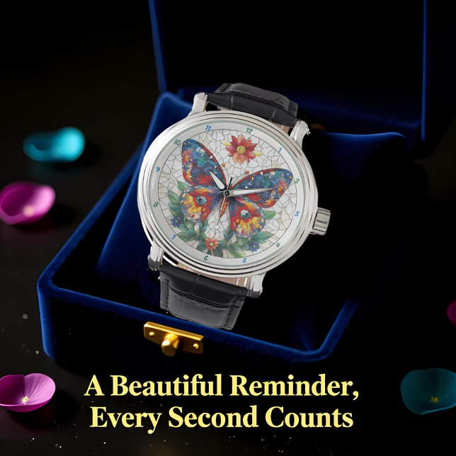 Jewelled Garden Stained Glass Butterfly Floral  Watch (Creator Uploaded)