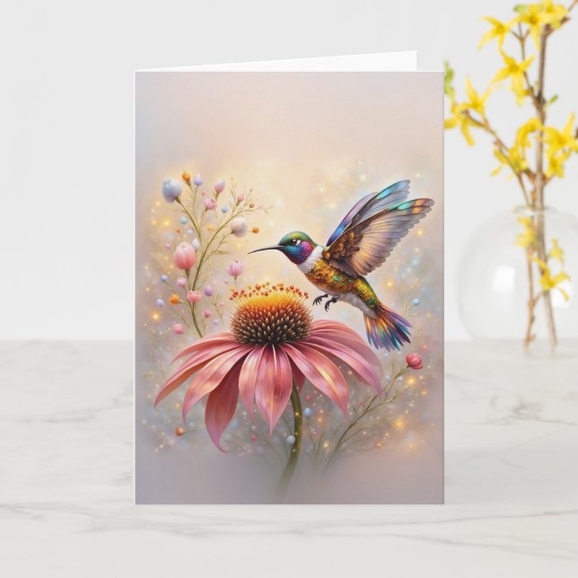 Jewelled Hummingbird Card (Yellow Flower)