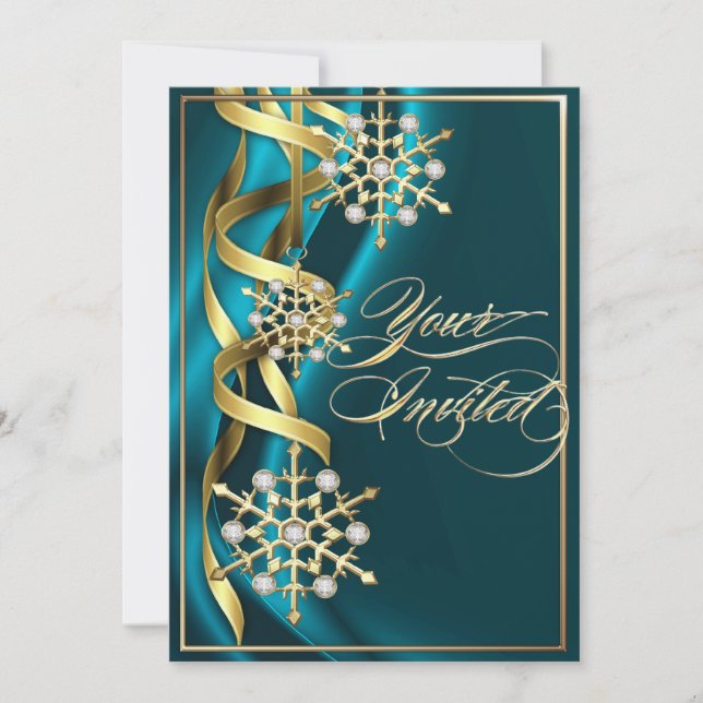 Jewelled Jazzy Snowflake Teal Holiday Card (Front)