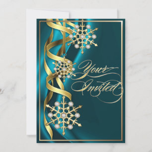Jewelled Jazzy Snowflake Teal Holiday Card