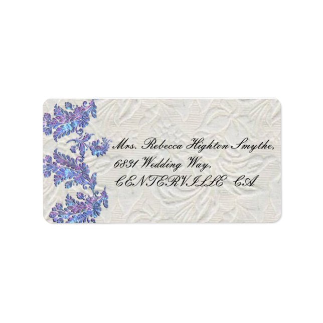 Jewelled Lavender Leaves Wedding Label (Front)