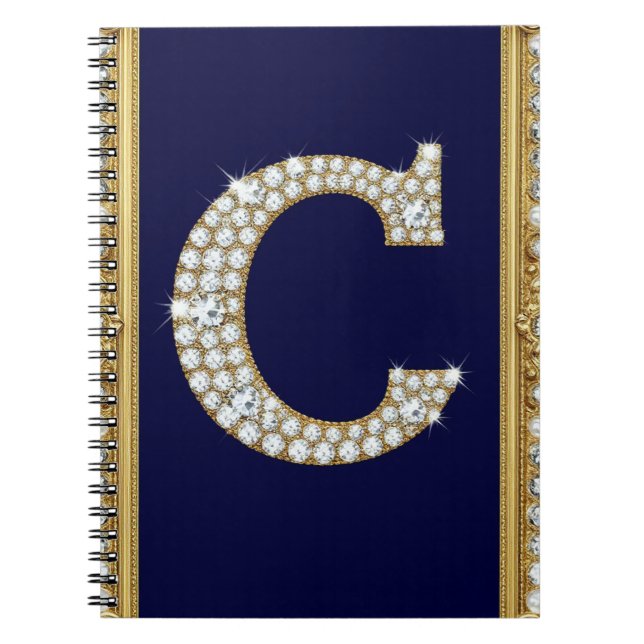 Jewelled Letter C Monogram in Ornate Gold Frame Notebook (Front)
