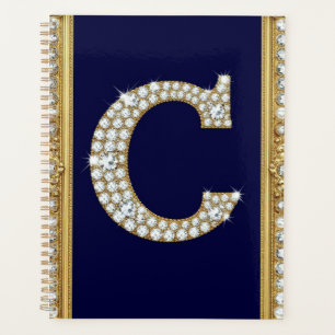 Jewelled Letter C Monogram in Ornate Gold Frame Planner