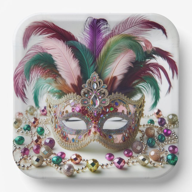 Jewelled Mardi Gras Mask  Paper Plate (Front)