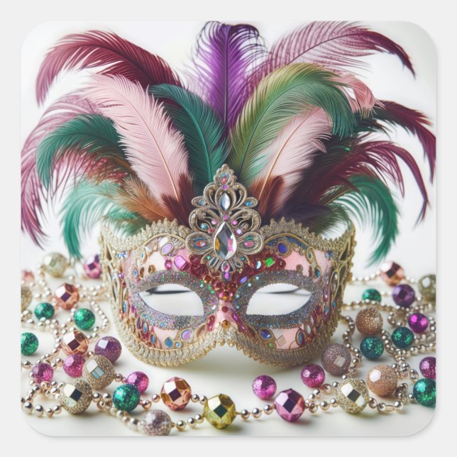 Jewelled Mardi Gras Mask  Square Sticker (Front)