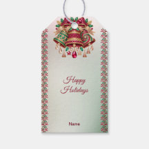 Jewelled Ornate Bells Holiday Gift Tag