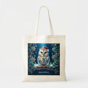 Jewelled Owl with Santa Hat Holiday Tote Bag