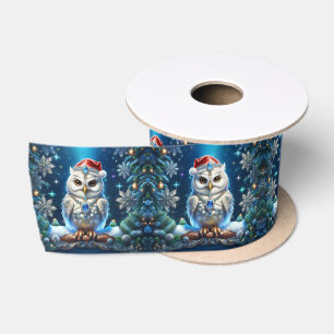Jewelled Owl with Santa Hat Ribbon Satin Ribbon