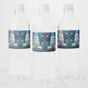 Jewelled Owl with Santa Hat Water Bottle Label