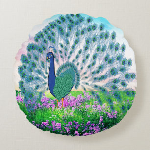 Jewelled Peacock Round Cushion