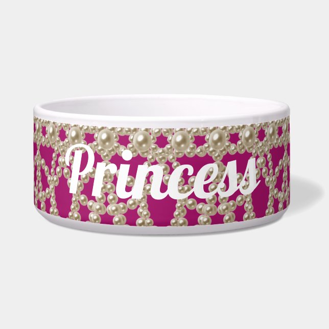 Jewelled Pearls Princess Ceramic Pet Bowl (Front)