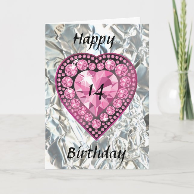 Jewelled Pink Heart Teenager Girl's Birthday Card (Front)