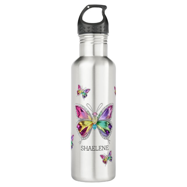 Jewelled Rainbow Crystal Butterflies 710 Ml Water Bottle (Front)