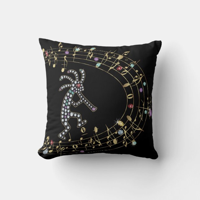 Jewelled Rhinestone Kokopelli Throw Pillow (Front)
