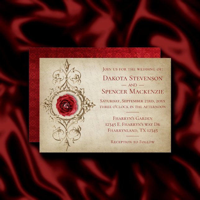 Jewelled Rose | Vintage Crimson Red Gem Grunge Invitation (Creator Uploaded)