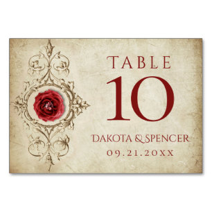 Jewelled Rose Vintage Crimson Red Gem Grunge Table Number