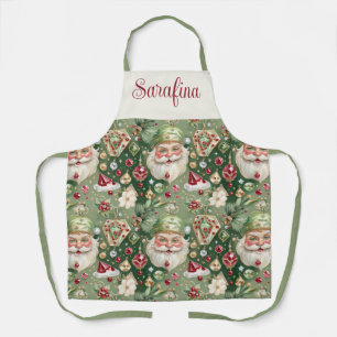 Jewelled Santa Watercolor Vintage Style Christmas Apron